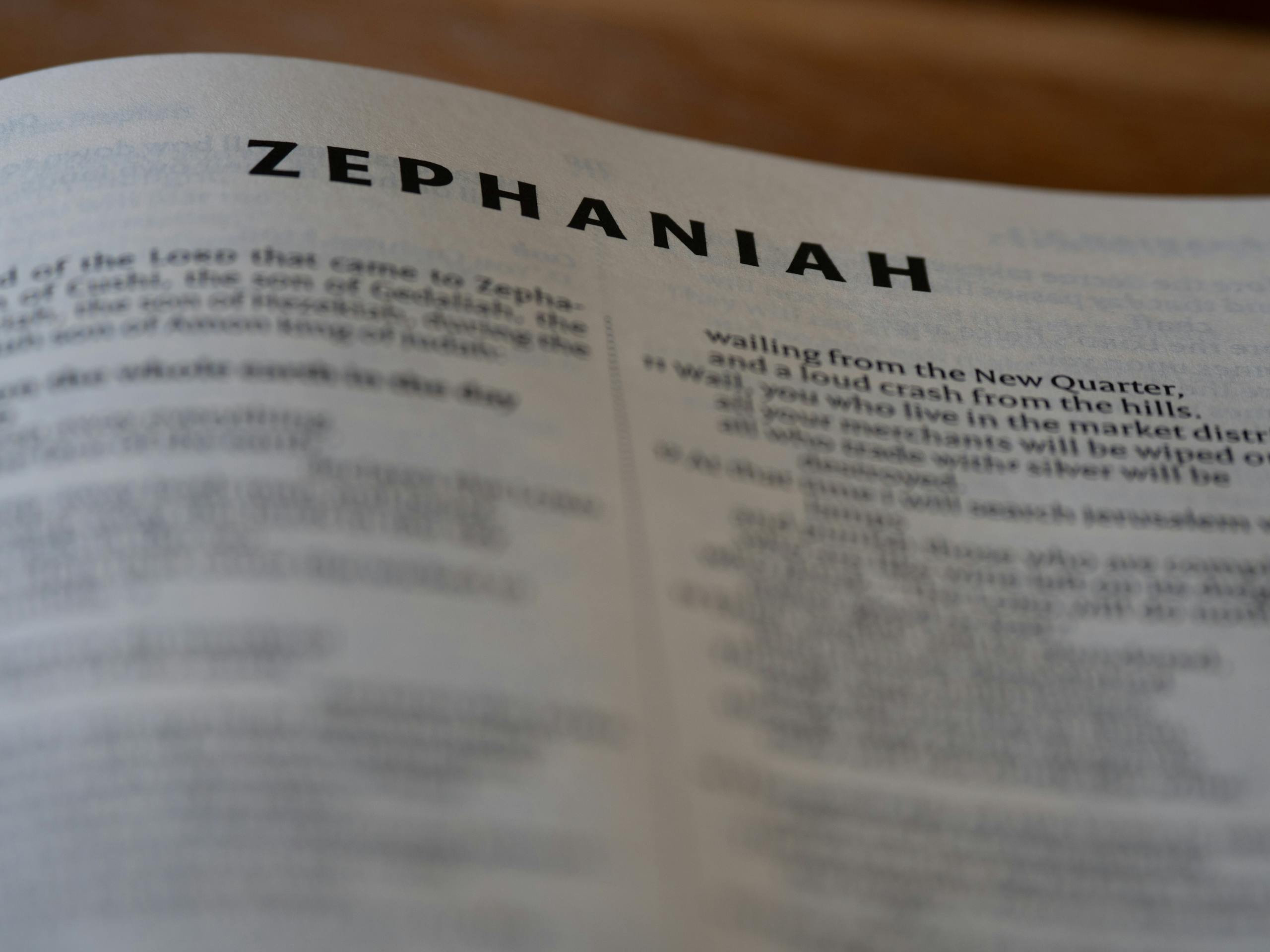 A bible open to the book of zephaniah